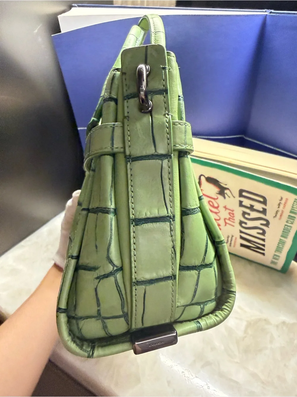 Coach Swagger 21 Exotic Green Croc-Embossed Structured Top-Handle Satchel